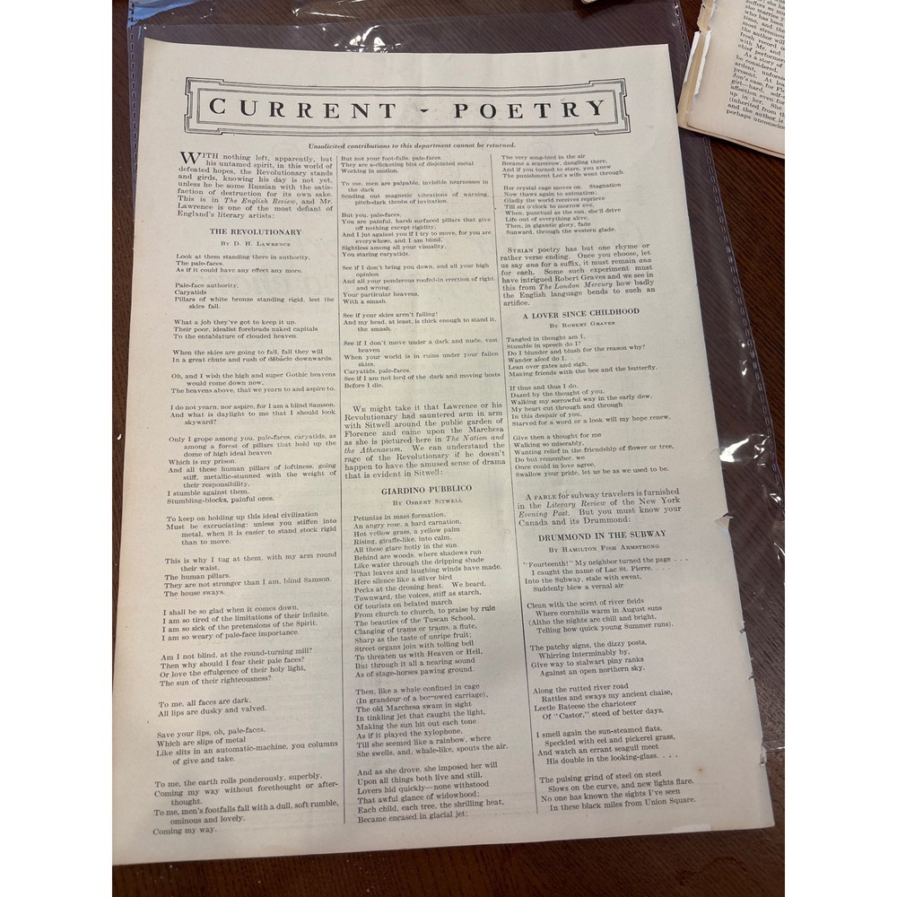 Vintage 1921 Literary Digest Poetry Print D.H. Lawrence Robert Graves PAX Ad